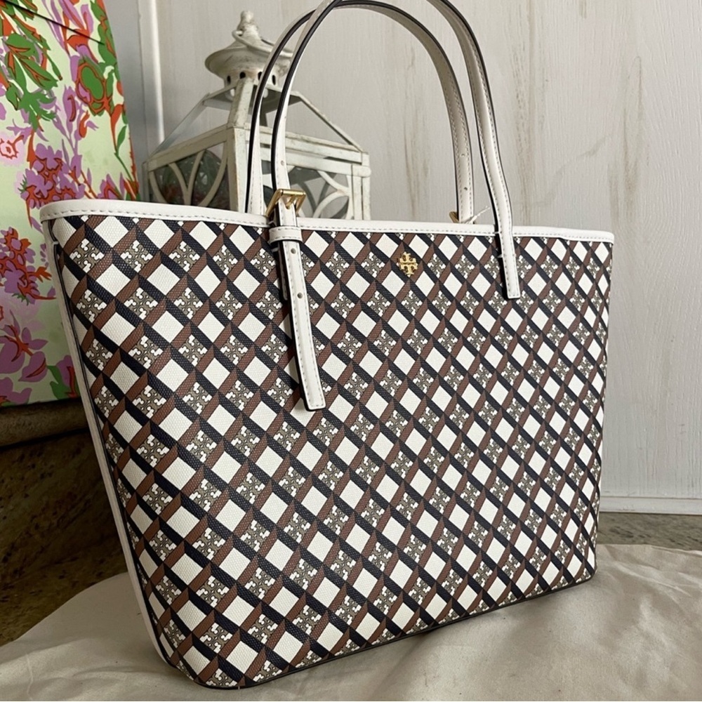 New Tory Burch Women's Geo Logo Mini Top Zip Tote